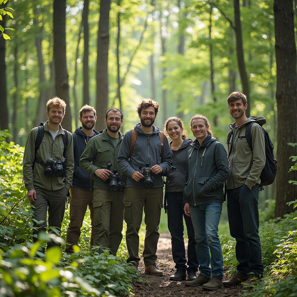 Team of conservationists in Romanian forest